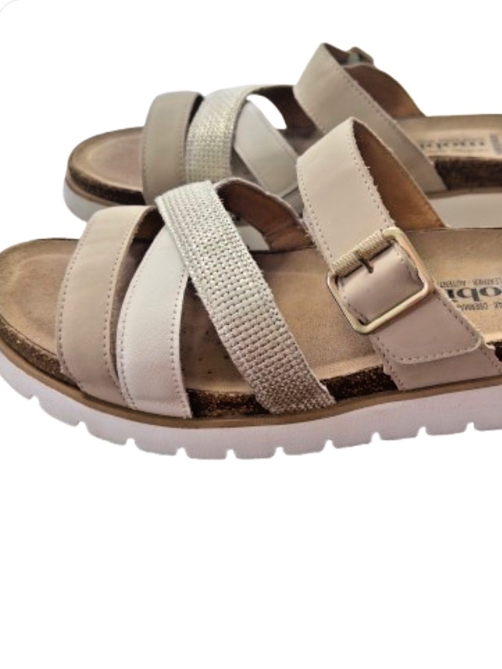 Mephisto Mobils Leather TOURIA Mule Sandal Slip On Beige Adjustable US 11-11.5